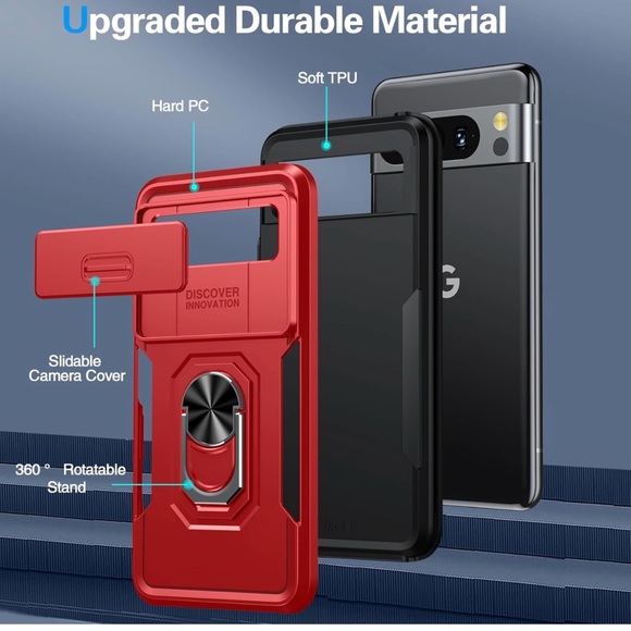 Google Pixel 8 Case, [Built-in Rotatable Kickstand Ring & Slide Camera Protector - Picture 4 of 11